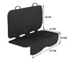 A black quilted car seat cover for the back seat, with dimensions indicated by measurement lines and text. Produktbild-Vorschau