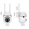 Diagrams showing the dimensions of a white security camera. Podgląd zdjęcia produktu