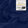 A close-up of navy blue fabric with a label showing certifications. Produktbild-Vorschau