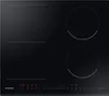 A top-down view of a black induction cooktop. Voir les images du produit
