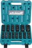 A teal toolbox containing a set of black impact sockets. Produktbild-Vorschau