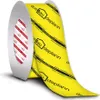 A roll of yellow tape with black text and logos, partially unrolled. Produktbild-Vorschau