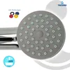 A close-up of a shower head with several colored gaskets in the background. Produktbild-Vorschau