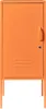 A front view of an orange metal locker with a handle and a lock. Podgląd zdjęcia produktu