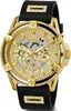 A close-up studio shot of a gold Guess watch with a black strap. Podgląd zdjęcia produktu