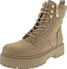 A single beige boot adorned with gold studs and a platform sole, set against a white background. Produktbild-Vorschau