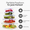 A stack of glass food containers filled with various fresh ingredients, presented with feature icons and text. Anteprima dell’immagine prodotto