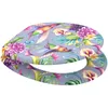 A toilet seat with a floral and hummingbird pattern. Produktbild-Vorschau
