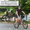 A man riding a bicycle in the rain, with an inset image showing another cyclist with a yellow bag on their handlebars. Podgląd zdjęcia produktu