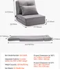 Diagrams showing dimensions and features of a gray sofa bed. Náhled obrázku produktu
