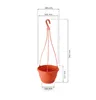 A terracotta-colored hanging planter with dimensions indicated by dashed lines and measurements. Produktbild-Vorschau