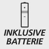 A graphic showing a battery icon and text indicating that batteries are included. Voir les images du produit