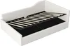 A white upholstered daybed with its wooden slat mattress support system raised to reveal storage underneath. Anteprima dell’immagine prodotto