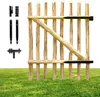A wooden garden gate with black hardware, shown on a green grassy surface. Produktbild-Vorschau