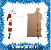 A cardboard cutout of Santa Claus holding a scroll, with the back of the cutout visible. The image is framed by blue stars and has a logo at the bottom. Produktbild-Vorschau
