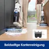 Two people are using Tineco floor cleaners in a home environment, one near a kitchen counter and the other in a living area. There is a close-up inset showing a cleaning head with a measurement indicator. Náhled obrázku produktu