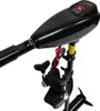A close-up shot of a black electric outboard motor for a boat, set against a white background. Produktbild-Vorschau