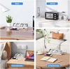 A collage of four images showing a power strip in different home and office settings. Produktbild-Vorschau