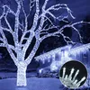 A tree and a house decorated with white LED lights at night. Náhled obrázku produktu