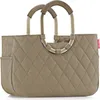 A studio shot of a quilted tote bag with metal handles. Produktbild-Vorschau