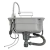 A sink with a faucet and plumbing components, shown from the back. Podgląd zdjęcia produktu