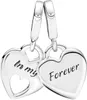 Two silver heart-shaped charms connected by loops, with text engraved on them. Náhled obrázku produktu