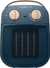 A dark blue ceramic heater with beige controls and a handle is shown against a white background. Voir les images du produit