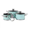 A set of three mint-colored pots with glass lids, arranged on a white background. Anteprima dell’immagine prodotto