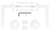 A flat lay of door handle hardware components, including handles, screws, an Allen key, and rosettes, arranged on a white background. Produktbild-Vorschau