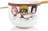 A white ramen bowl with Naruto characters and chopsticks resting on top, set against a white background. Podgląd zdjęcia produktu