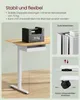A desk with a weight on it and diagrams showing its features. Produktbild-Vorschau