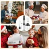 Collage of lifestyle shots showing families and chefs receiving and using a hand blender, with a central inset of the product and its accessories. Produktbild-Vorschau