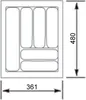 A diagram showing the dimensions of a drawer organizer. Produktbild-Vorschau
