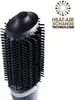 Close-up of a black hair dryer brush with text overlay. Produktbild-Vorschau