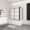 Duschspa 120x140cm Schwarz Badewannenaufsatz Streifenglas Produktbild-Vorschau 2