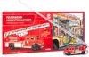 A product shot of a fire engine advent calendar with a model fire truck and ladder. Produktbild-Vorschau