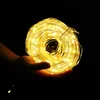 A hand holding a coil of warm white LED string lights against a black background. Produktbild-Vorschau