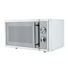 A studio shot of a white and silver microwave oven with a glass door and two control knobs. Produktbild-Vorschau