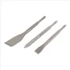 Three metal chisels of different sizes and shapes are arranged diagonally on a white background. Podgląd zdjęcia produktu