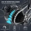 Close-up view of the rear wheel hub motor and cassette of an e-bike, with graphic overlays indicating features. Produktbild-Vorschau