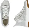 Two views of a pair of silver high-top sneakers against a white background. Voir les images du produit
