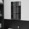 A bathroom mirror with a shelf mounted on a wall above a black tiled surface. Podgląd zdjęcia produktu