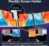 A laptop with two additional screens attached to its sides, displaying colorful abstract images. Produktbild-Vorschau