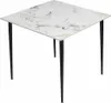 A square marble-look table with black metal legs against a white background. Produktbild-Vorschau