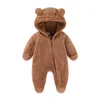 Baby Overall Winter Flanell Kapuze Jumpsuit, Farbe: Braun, Produktbild-Vorschau 1