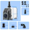 A collage of images showing a water pump and its various accessories with dimensions labeled. Náhled obrázku produktu
