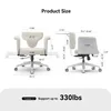 Product size chart for an office chair, showing dimensions and support capacity. Náhľad obrázku produktu