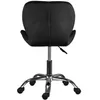 The back view of a black office chair with a chrome base and wheels. Produktbild-Vorschau