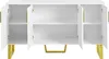 An open white sideboard with gold legs and handles, showing its interior shelves. Produktbild-Vorschau