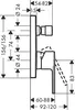 A technical drawing with dimensions for a bathroom fixture. Produktbild-Vorschau